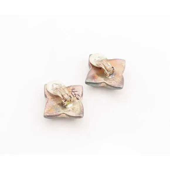 925 Sterling Silver Vintage Earrings PAT AIRESS Puffed 4 Petal Flower EG13128